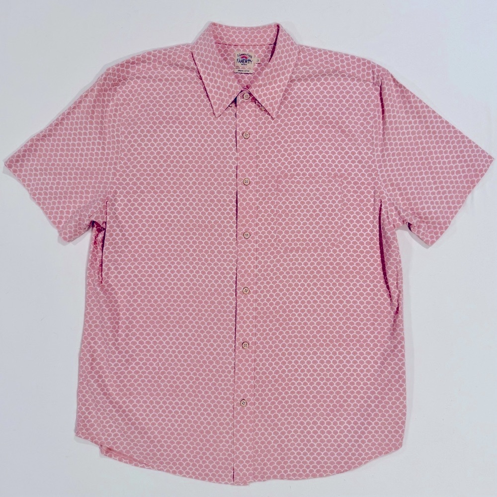 Faherty Stretch Playa Shirt Mens Large Rose Fishscale Short Sleeves Button Down